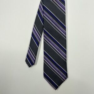 Platinum Designs Purple Silver Diagonal Striped Necktie Mens OSFA